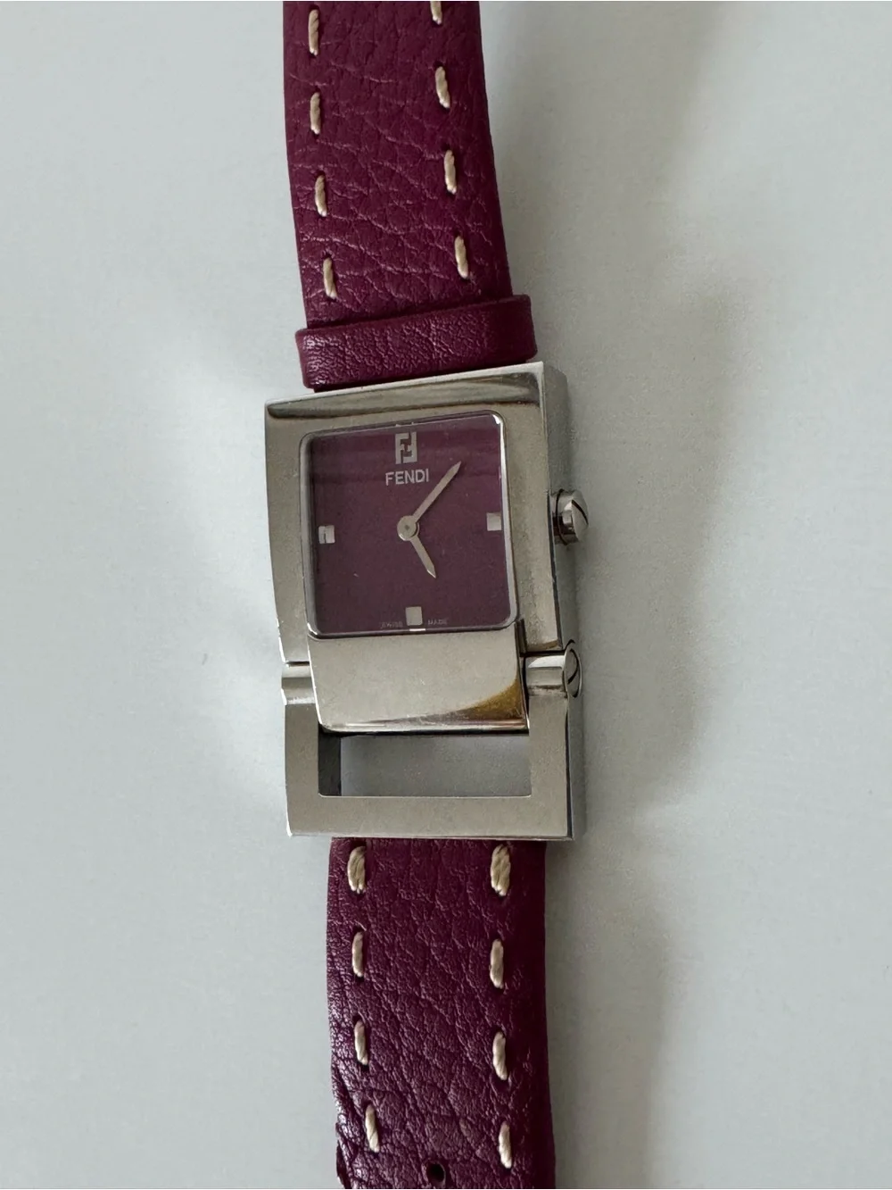 Authentic Vintage Fendi Orologi Square Watch – Burgundy Leather